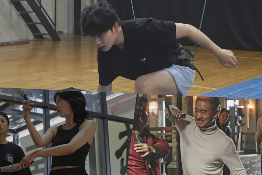 Watch: Yim Si Wan, Park Gyu Young, And Jo Woo Jin Pull Off Intense Action Scenes In “Mantis” Making-Of Video