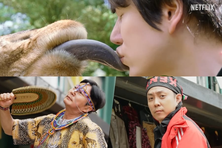 Watch: Kyuhyun Shares A Kiss With Giraffe In Safari Adventure With Lee Soo Geun And Eun Ji Won In “Three Idiots In Kenya”